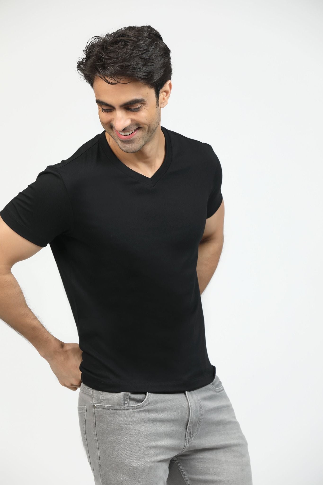 Onyx Black Premium Supima Modern V Neck Tee