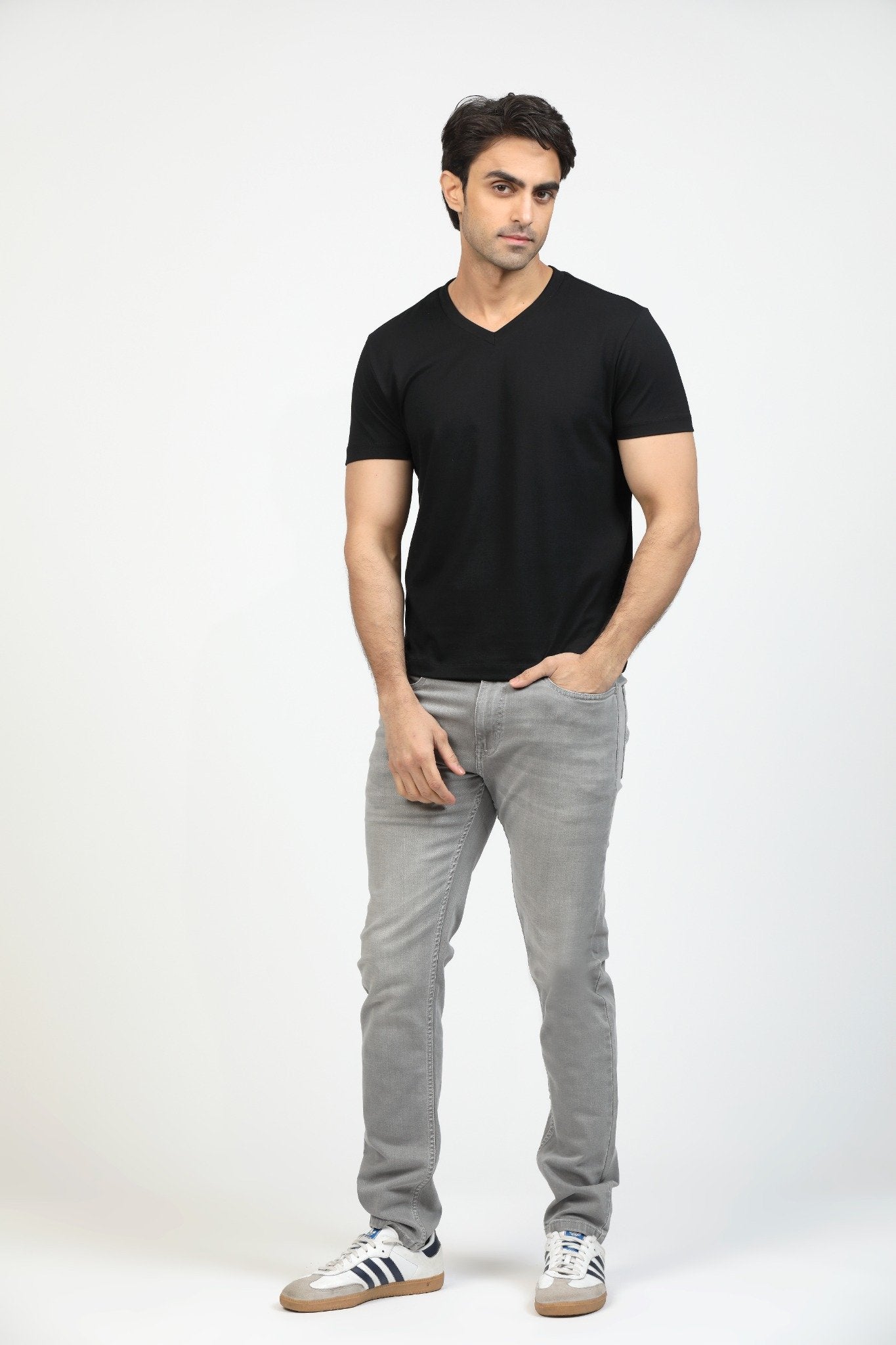 Onyx Black Premium Supima Modern V Neck Tee