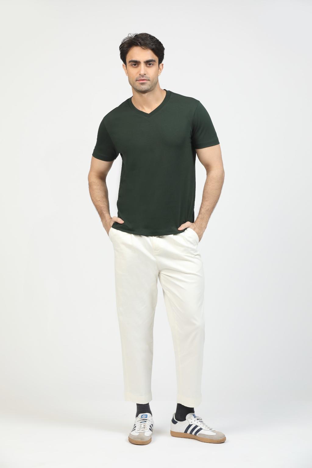 Pine Green Premium Supima Modern V Neck Tee