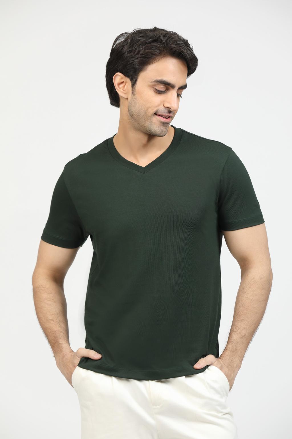 Pine Green Premium Supima Modern V Neck Tee