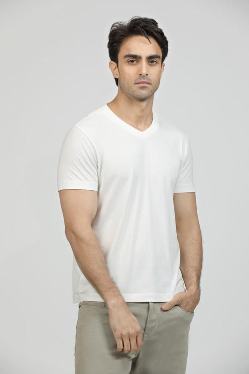 Pure White Premium Supima Modern V Neck Tee