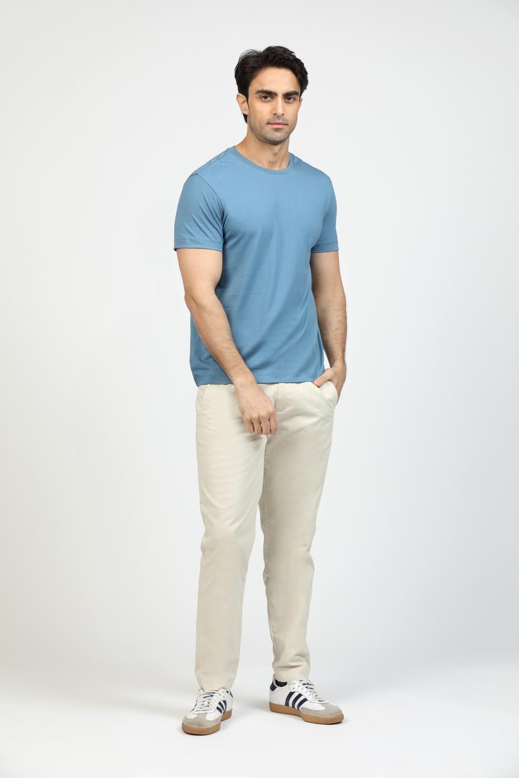 Dusty Blue Premium Supima Crew Neck Tee
