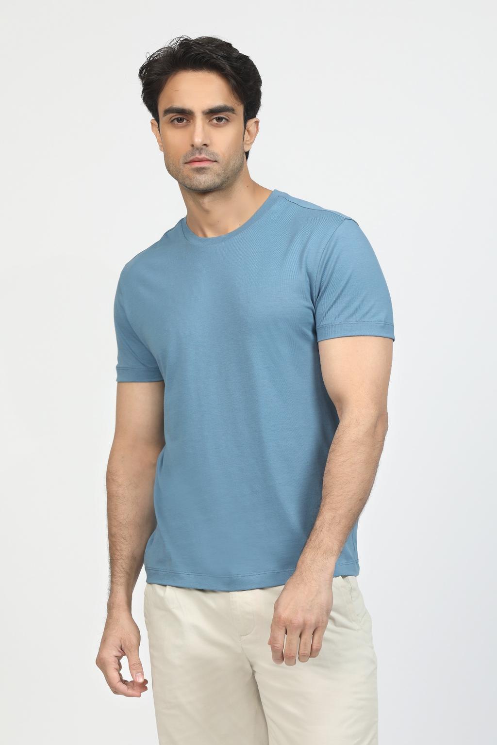Dusty Blue Premium Supima Crew Neck Tee